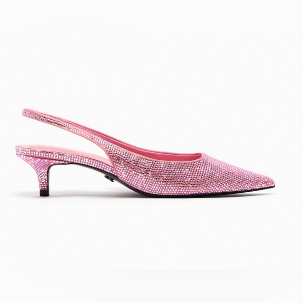 Zara Pink Rhinestone Slingback Heels